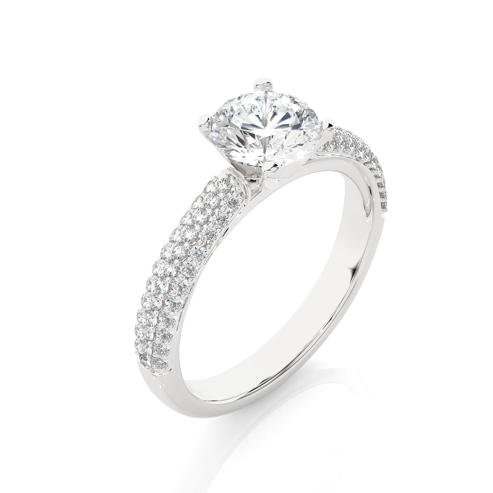 Exclusive Certified EF VS/SI Lab-Grown Diamond Three-Row Wedding Band IGI Certified Solitaire Engagement Ring in Luxe 14K Gold